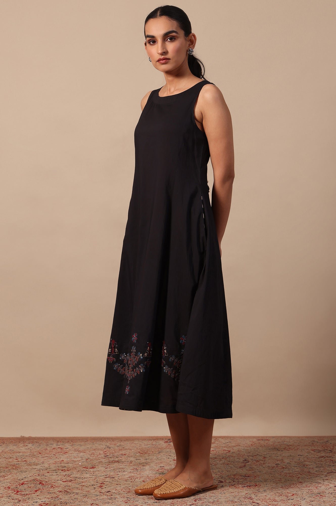 Solid Flared Pure Cotton Dress - View 7