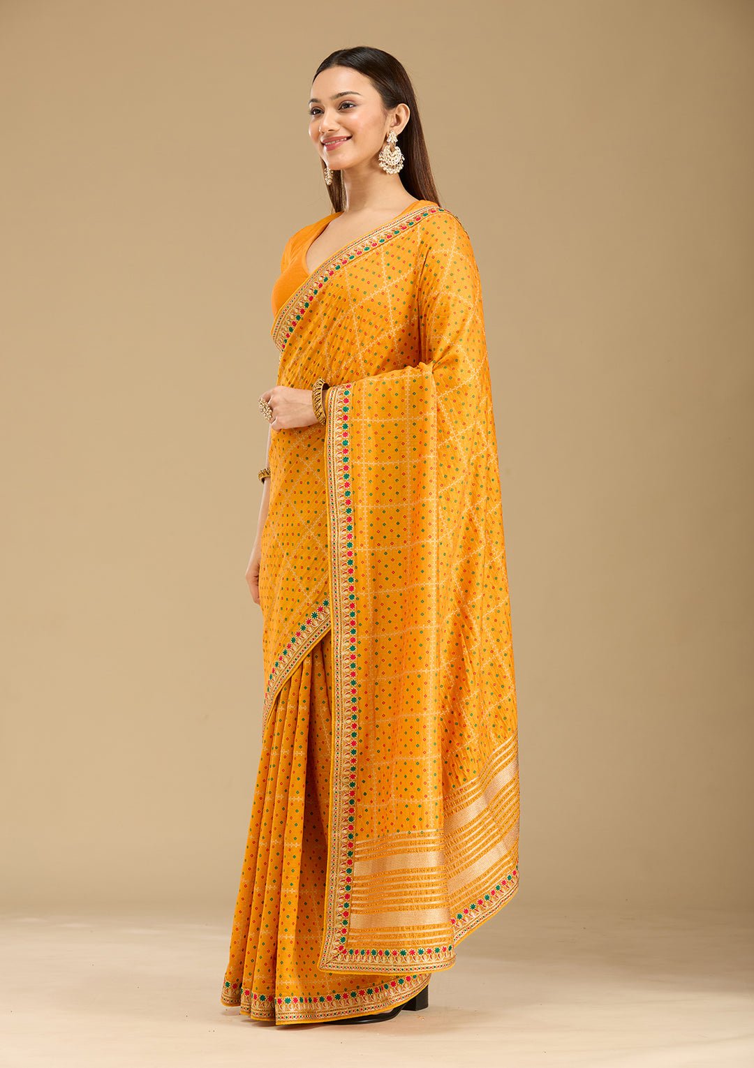 Mustard Zariwork (Gold) Soft Raw Silk Saree - View 3