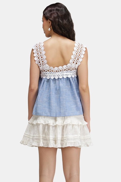 Imani 100% Cotton Lace Neck Baby Doll Top - View 3