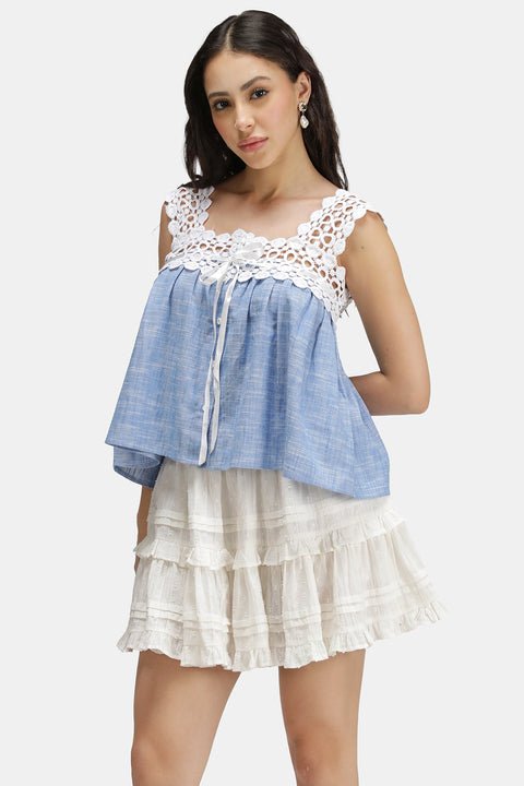 Imani 100% Cotton Lace Neck Baby Doll Top - View 4